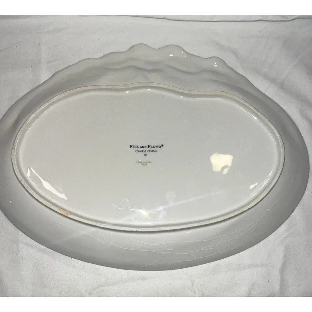 FITZ & FLOYD Oval Cookie Platter Home Warms the Heart Christmas Holiday 13 1/2 